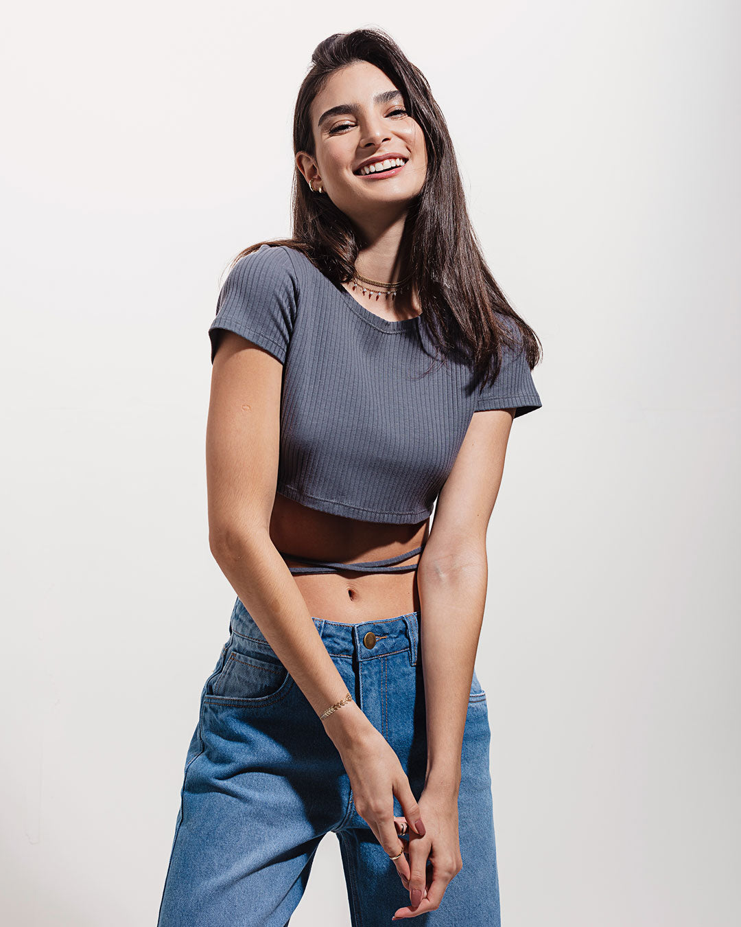 Mini Blusa Amarração Jeans